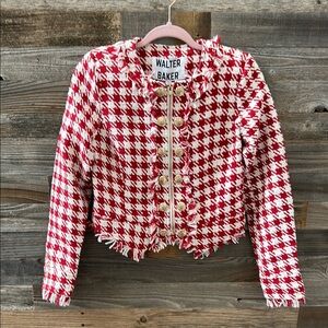 NWT Walter Baker Red and White Brittany Picnic Tweed Jacket Front Zip XS